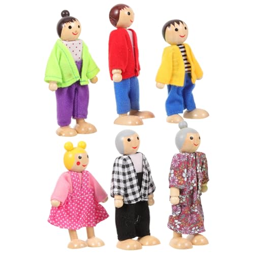 NOLITOY Holzfiguren Puppenfamilie Bewegliche Mini Puppen Spielset für Rollenspiel und Puppenhaus Dekoration von NOLITOY