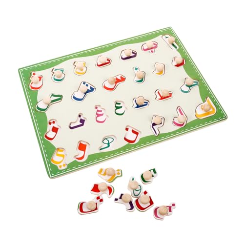 NOLITOY Holzpuzzle für Arabisches Alphabet Lernspielzeug aus Holz Pädagogisch Kognitives Steckspiel für Jungen und Mädchen Denken Wahrnehmung und Feinmotorik von NOLITOY