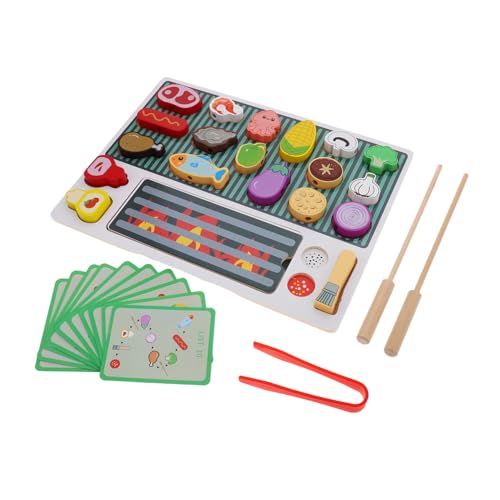 NOLITOY Holzspielzeug Grillset für Teilig Kreatives BBQ Spielküche Zubehör Motorikförderndes Rollenspiel Sicheres Grillspiel für Jungen und Mädchen Fantasievolles Küchenspielzeug von NOLITOY
