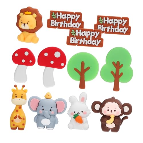 NOLITOY Jungle Tier Tortenfiguren Teilig Weiche Deko Shower Kuchen Geburtstag Tiermotive Elefant Tiger Affe Giraffe Hase Pilze Waldbaum Cake Topper von NOLITOY