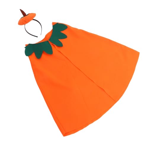 NOLITOY Kinderkostüm Set Kürbis Cape und Haarreif Leichtes Halloween Kostüm für Jungen Mädchen Atmungsaktives Leuchtend Orangenes Umhangkostüm Kreatives Party und Schul Event Zubehör von NOLITOY