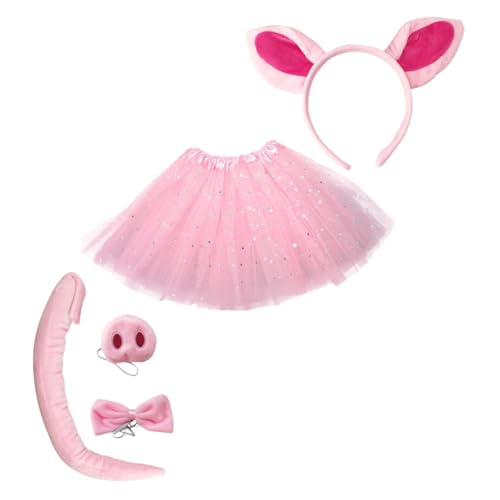 NOLITOY Kuscheliges Schwein Kostüm Set für Rosa Tüllrock Verstellbarem Schweineohren Haarreif und Schweineschwanz für Tierpartys Bühnenauftritte und Rollenspiele NOLITOY Kuscheliges Schwein Kostüm Set für Rosa Tüllrock Verstellbarem Schweineohren Haarreif und Schweineschwanz für Tierpartys Bühnenauftritte und Rollenspiele von NOLITOY