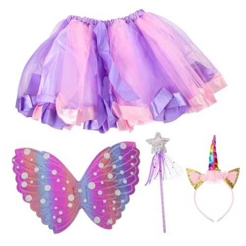 NOLITOY Mädchen Kostüm mit Regenbogen Tüllrock Bunte Zauberflügel Einhorn Haarreif und Zauberstab Wiederverwendbares Cosplay für Party Karneval Fasching und Bühnenauftritte NOLITOY Mädchen Kostüm mit Regenbogen Tüllrock Bunte Zauberflügel Einhorn Haarreif und Zauberstab Wiederverwendbares Cosplay für Party Karneval Fasching und Bühnenauftritte von NOLITOY