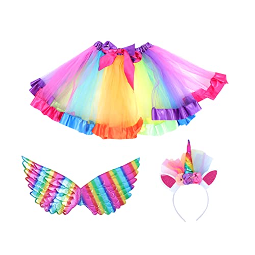 NOLITOY Mädchenkostüm Einhorn Set mit Regenbogenflügeln und Haarreif Faschingskostüm für Partys Bühnenauftritte und Cosplay Bequemes Langlebiges Material von NOLITOY