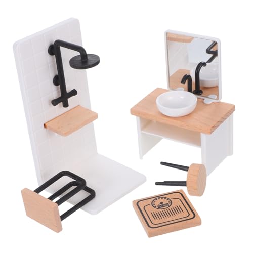 NOLITOY Maßstab Dusche Waschbecken Hocker und Handtuchhalter für Puppenhaus Dekoration Realistisches Badezimmer Zubehör von NOLITOY