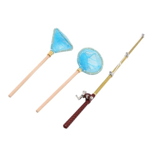 NOLITOY Miniatur Angelruten Modellset mit Blauem Kescher Detailreiche Mini Angel für Puppenhaus Dekoration Praktisches Desktop Zubehör für Miniaturhäuser und Sammlerszenen von NOLITOY