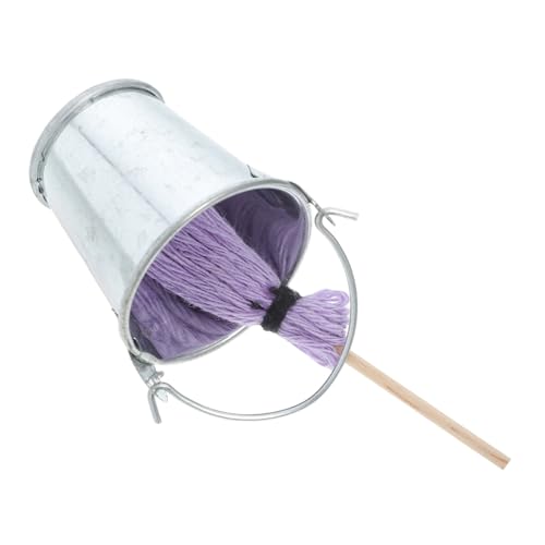 NOLITOY Miniatur Bodenwischer mit Verzinktem Eimer Handgefertigtes DIY Puppenhaus Zubehör Realistische Mini Mop und Eimer für Puppenhaus Dekoration und Kreative Szenengestaltung von NOLITOY
