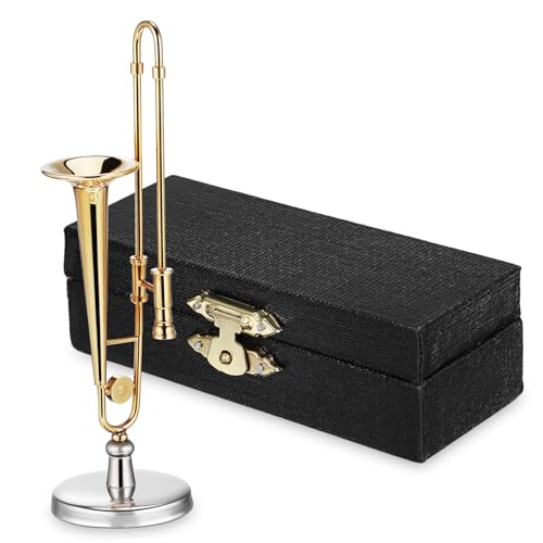 NOLITOY Miniatur Posaune Kupfer Modell mit Vergoldung Inkl Aufbewahrungsbox und Ständer Mini Instrument Figurine für Puppenhaus Deko und Sammler NOLITOY Miniatur Posaune Kupfer Modell mit Vergoldung Inkl Aufbewahrungsbox und Ständer Mini Instrument Figurine für Puppenhaus Deko und Sammler von NOLITOY