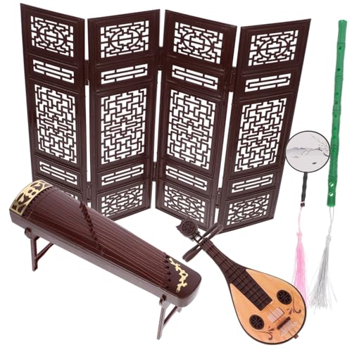 NOLITOY Miniatur Puppenhaus Dekoration Chinesische Klassische Musikinstrumente Modell Realistisches Zither und Pipa Zubehör Vintage Mini Möbel Ornament für Puppenhaus Wohnzimmer von NOLITOY