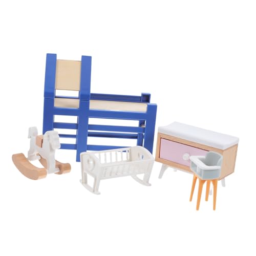 NOLITOY Miniatur Puppenhaus Möbel Teiliges Spielset mit Babybett Rutschbahn Schaukelpferd Stuhl und Wickeltisch Stabile Verarbeitung Pastellfarbene Puppenzubehör für Kreatives Rollenspiel von NOLITOY