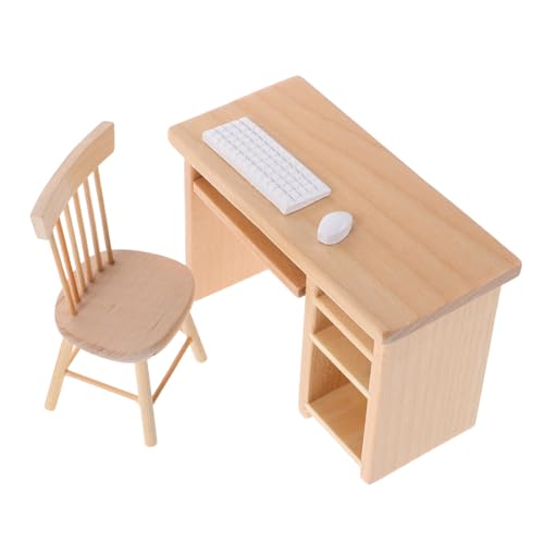 NOLITOY Miniatur Puppenhaus Möbel mit Computer Schreibtisch und Stuhl Kompakt Leicht Passende Dekoration für Puppenhaus Fördert Kreatives Rollenspiel und Modernes Home Office von NOLITOY