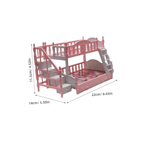 NOLITOY Miniatur Puppenhaus Stockbett aus Detailreiches Mini Etagenbett Modell in Rosa Realistisches Puppenmöbel für Spiel und Dekoration von NOLITOY