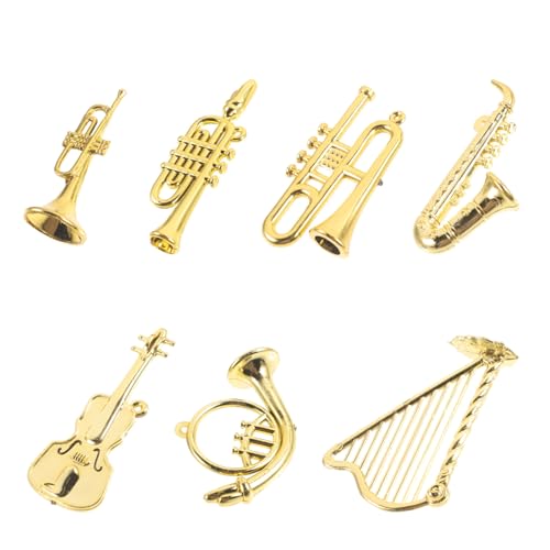 NOLITOY Christbaumschmuck Puppenhaus-Musikinstrument 7 Stück Mini-Geige Trompete Saxophon Goldene Miniaturinstrumente Weihnachtsbaum-Hängedekoration Für Mini- -Musikzimmer von NOLITOY