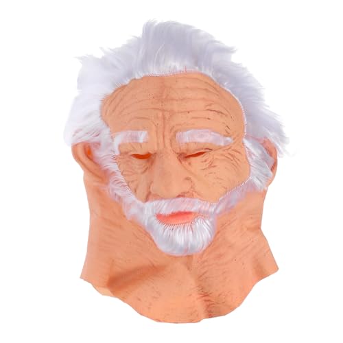 NOLITOY Realistische Alte Mann Gesichtsmaske mit Weißem Haar und Vollkopf Halloween Kostümmaske für Erwachsene Vielseitiges Cosplay Zubehör für Maskenball Karneval und Festliche Partys von NOLITOY