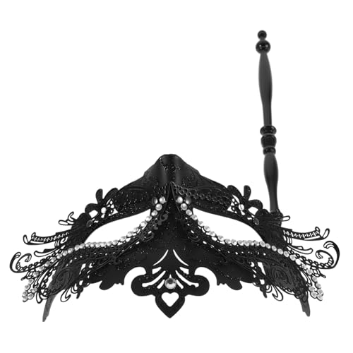 NOLITOY Schwarze Masquerade Maske mit Abnehmbarem Stab Handgehaltene Party Maske für Damen Verziert mit Funkelnden Strasssteinen Wiederverwendbar für Halloween Karneval und Themenbälle von NOLITOY