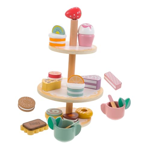 NOLITOY Spielküche Holz Teeservice Set mit Mini Realistisches Dessertregal Leichtes Robustes Rollenspiel Zubehör für Mädchen und Jungen Kreatives Dekorationsspielzeug von NOLITOY