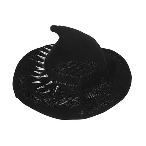 NOLITOY Steampunk Hexenhut Damen Handgestrickt mit Nieten Halloween Karneval Cosplay Mütze Gothic Spitz für Kostümfest und Maskerade Party von NOLITOY