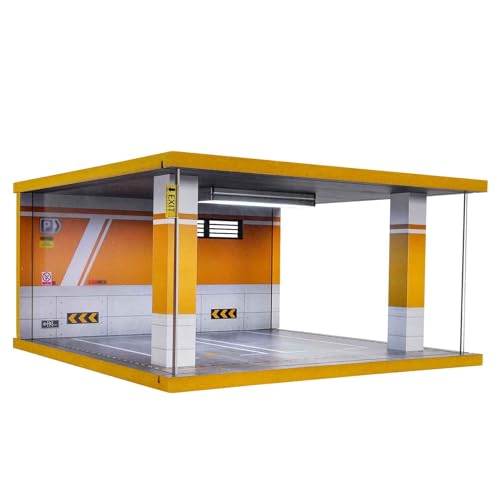 NOLLAM Werkstatt-Szenenmodell 1:24 Garagenmodell, Parkplatzmodell, Simulation, Doppelparkhaus, Sammlung, Automodell mit Lichtern, Garagenornamente (Color : Two-car Garage orange Version 725202) von NOLLAM