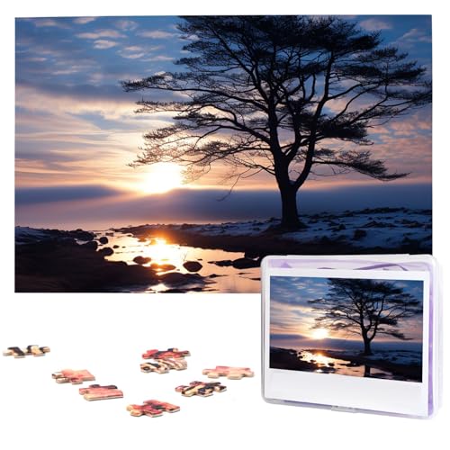 1000-teiliges Puzzle für Erwachsene, herausforderndes Puzzle für Spielabende, Geschenke, personalisiertes Bild, Puzzle, Baumzweig-Silhouette bei Dämmerung, individuelles Holzpuzzle für Familie, von NONHAI