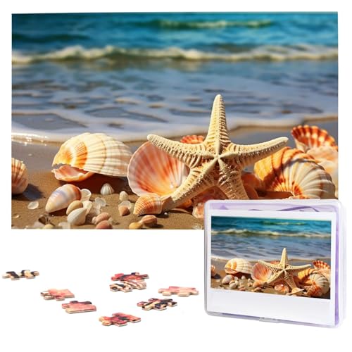 1000-teiliges Puzzle für Erwachsene, herausforderndes Puzzle für Spielabende, Geschenke, personalisiertes Bild, Puzzle, Muscheln am Sandstrand, individuelles Holzpuzzle für Familie, fertige Größe 74,9 von NONHAI