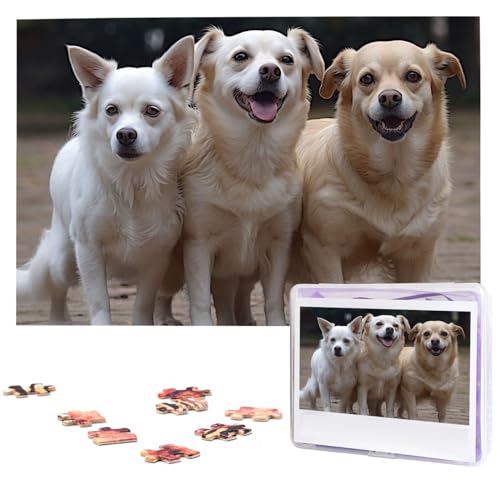 1000-teiliges Puzzle für Erwachsene, herausforderndes Puzzle für Spielabende, Geschenke, personalisiertes Bild, Puzzle, drei Hunde, individuelles Holzpuzzle für Familie, fertige Größe 74,9 x 50 cm von NONHAI