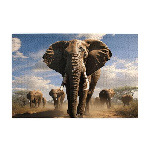 1000-teiliges Puzzle für Erwachsene, personalisiertes Bilderpuzzle, wilder Elefant, individuelles Holzpuzzle für Familie, Geburtstag, Hochzeit, Spielabende, Geschenke, 74,9 x 50 cm von NONHAI