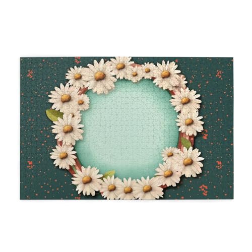 1000-teiliges Puzzle für Erwachsene, personalisiertes Bilderpuzzle mit Gänseblümchen und Rahmen, individuelles Holzpuzzle für Familie, Geburtstag, Hochzeit, Spielabende, Geschenke, 74,9 x 50 cm von NONHAI