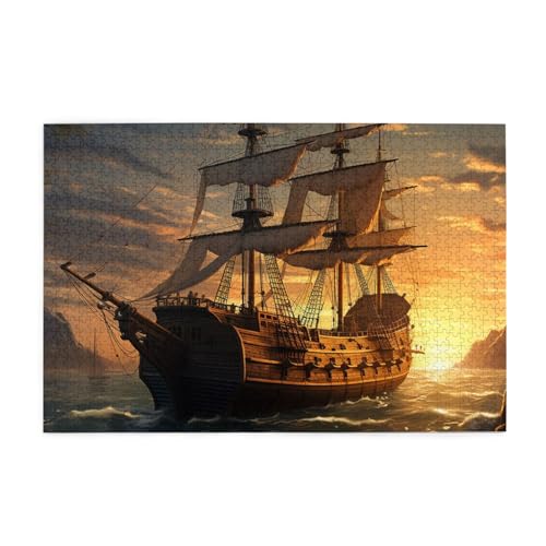 1000-teiliges Puzzle für Erwachsene, personalisiertes Bildpuzzle, Fantasie-Puzzle, Piratenschiff, individuelles Holzpuzzle für Familie, Geburtstag, Hochzeit, Spielabende, Geschenke, 74,9 x 50 cm von NONHAI