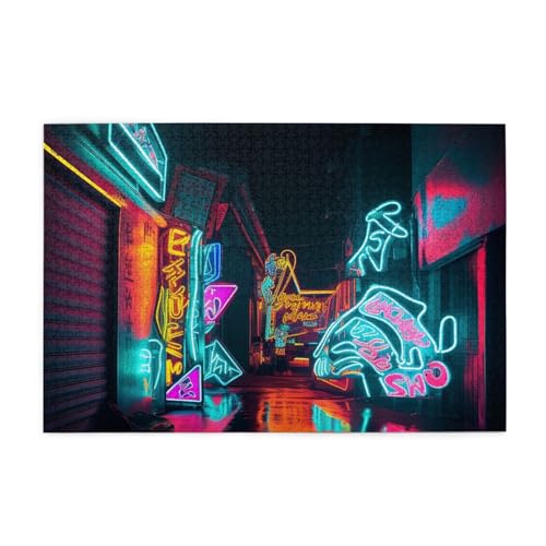 1000-teiliges Puzzle für Erwachsene, personalisiertes Bildpuzzle, Neon-Kunst, individuelles Holzpuzzle für Familie, Geburtstag, Hochzeit, Spielabende, Geschenke, 74,9 x 50 cm von NONHAI