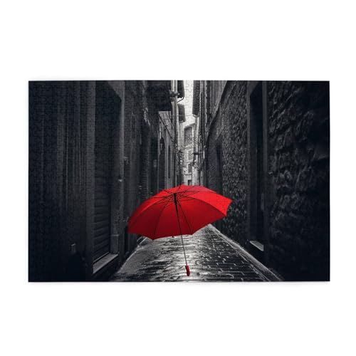 1000-teiliges Puzzle für Erwachsene, personalisiertes Bildpuzzle, roter Regenschirm, dunkle Straße, individuelles Holzpuzzle für Familie, Geburtstag, Hochzeit, Spielabende, Geschenke, 74,9 x 50 cm von NONHAI