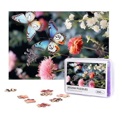 300-teiliges Puzzle für Erwachsene, personalisiertes Bilderpuzzle, bunte Blumen und Schmetterlinge, individuelles Holzpuzzle für Familie, Geburtstag, Hochzeit, Spielabende, Geschenke, 38,1 x 25,9 cm von NONHAI