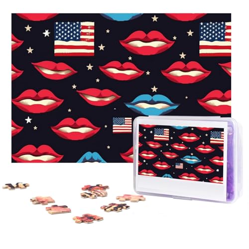 300-teiliges Puzzle für Erwachsene, personalisiertes Bildpuzzle, amerikanische Flagge, Lippen, individuelles Holzpuzzle für Familie, Geburtstag, Hochzeit, Spielabende, Geschenke, 38,1 x 25,9 cm von NONHAI