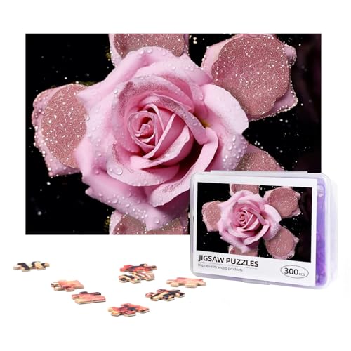 300-teiliges Puzzle für Erwachsene, personalisiertes Bildpuzzle, glitzernde rosa Rose, individuelles Holzpuzzle für Familie, Geburtstag, Hochzeit, Spielabende, Geschenke, 38,1 x 25,9 cm von NONHAI