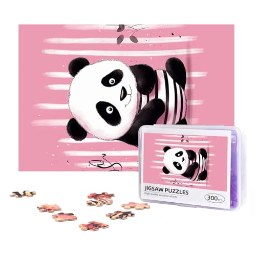 300-teiliges Puzzle für Erwachsene, personalisiertes Bildpuzzle, rosa gestreifter Panda, individuelles Holzpuzzle für Familie, Geburtstag, Hochzeit, Spielabende, Geschenke, 38,1 x 25,9 cm von NONHAI