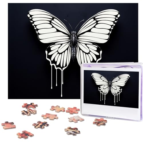 500-teiliges Puzzle für Erwachsene, personalisiertes Bilderpuzzle, ein schwarz-weißer Schmetterling, individuelles Holzpuzzle für Familie, Geburtstag, Hochzeit, Spielabende, Geschenke, 51,8 x 38,1 cm von NONHAI