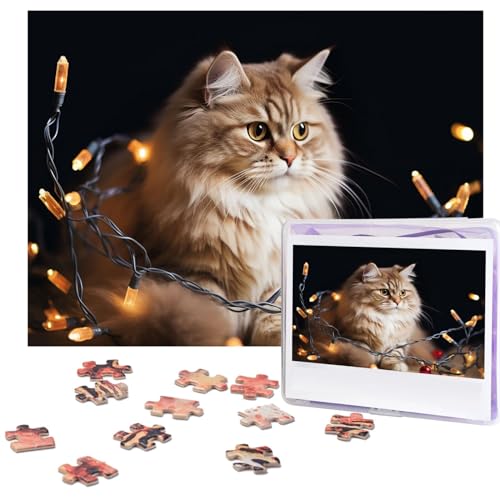 500-teiliges Puzzle für Erwachsene, personalisiertes Bilderpuzzle, eine Katze und Weihnachtsbeleuchtung, individuelles Holzpuzzle für Familie, Geburtstag, Hochzeit, Spielabende, Geschenke, 51,8 x 38,1 von NONHAI