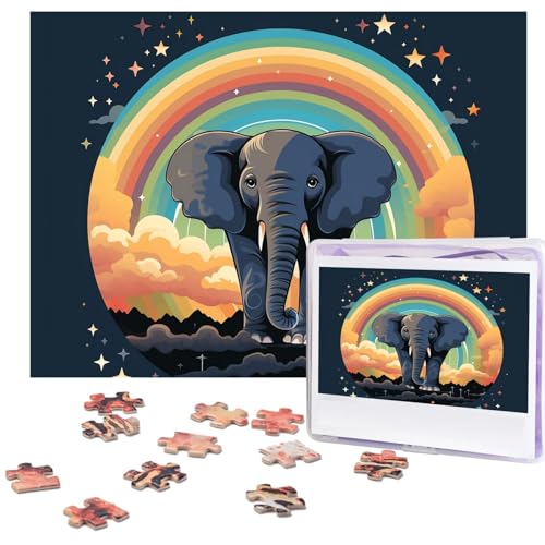 500-teiliges Puzzle für Erwachsene, personalisiertes Bildpuzzle, niedlicher Elefant, Regenbogen, individuelles Holzpuzzle für Familie, Geburtstag, Hochzeit, Spielabende, Geschenke, 51,8 x 38,1 cm von NONHAI