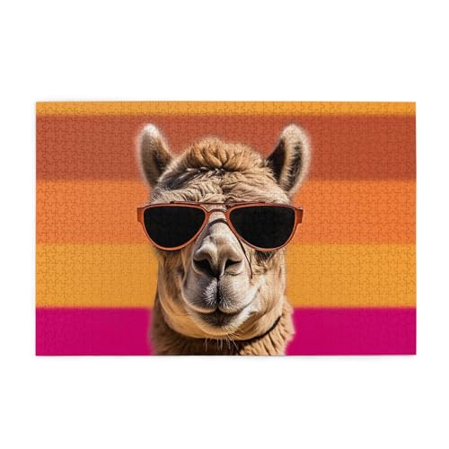 Puzzle mit 1000 Teilen für Erwachsene, personalisiertes Bild, Kamel mit Sonnenbrille, individuelles Holzpuzzle für Familie, Geburtstag, Hochzeit, Spielabende, Geschenke, 74,9 x 50 cm von NONHAI