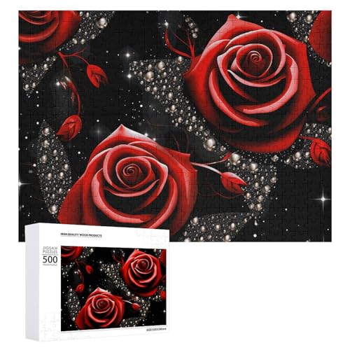 Puzzle mit roten Rosen und Sternen für Damen und Herren, 500 Teile, Puzzle für Erwachsene, herausforderndes Puzzle für Familie, Hochzeitsgeschenk Puzzle mit roten Rosen und Sternen für Damen und Herren, 500 Teile, Puzzle für Erwachsene, herausforderndes Puzzle für Familie, Hochzeitsgeschenk von NONHAI