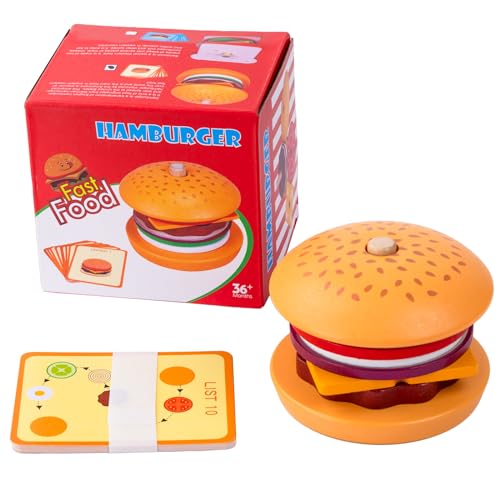 NOOLY Hölzerne Stapeln Burger Montessori Lernspielzeug für 3 + Jahre Alt Jungen Und Mädchen FZHB-01 von NOOLY