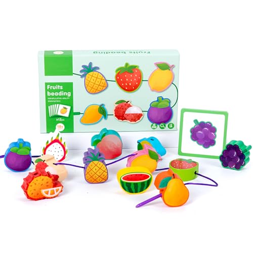 NOOLY Montessori Fädelspielzeug Aus Holz Für 3+ Jahre Alte Jungen Und Mädchen CSJM-02 (Früchte) von NOOLY