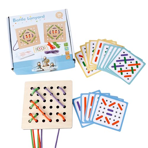 NOOLY hölzerne Tier Fädeln Board Spielzeug Schnürung Karten Puzzle Feinmotorik Training für Kinder Vorschule Lernspielzeug YZCXB-01 (Cartoon Thema) von NOOLY