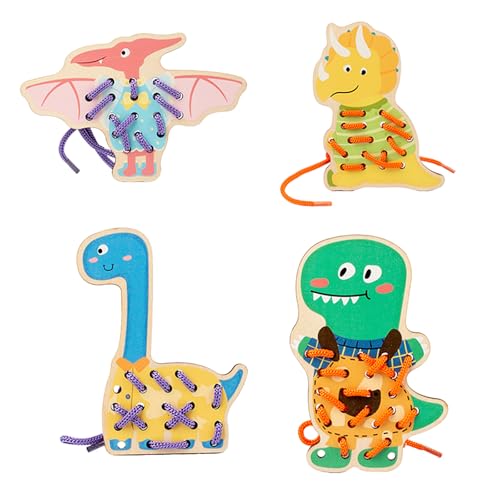 NOOLY hölzerne Tier Fädeln Board Spielzeug Schnürung Karten Puzzle Feinmotorik Training für Kinder Vorschule Lernspielzeug YZCXB-01 (Dinsour Thema) von NOOLY