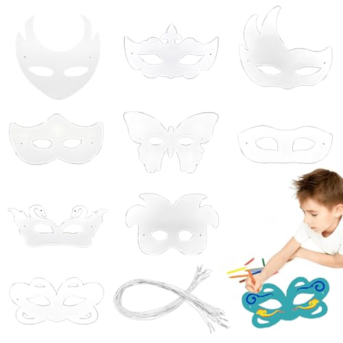 NOPKESV 9 Stück DIY-Maske Ausmalen für Kinder Tiermasken Bemalen Blanko Papiermasken – Geschenke Mitgebsel Halloween Weihnachten Geburtstag Mottoparty Aufführung von NOPKESV