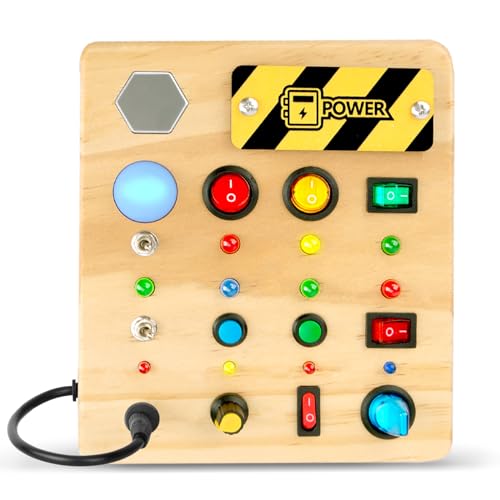 NORBASE Montessori Spielzeug ab 1 2 3 Jahr, Montessori Spielzeug Baby Busy Board mit LED, Activity Board ab 1 Jahr, Holzspielzeug Kinderspielzeug Geschenke für Jungen Mädchen von NORBASE