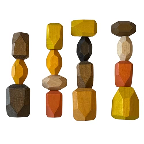 NOREO Stapelbare Holzsteine – Montessori Balancespiel – Lernspielzeug für Kinder – Felsen aus Naturholz – Entwicklung der Motorik und Kreativität – (10/15/20/36 Stück) (15) von NOREO