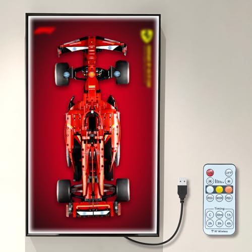 NOVDA Display Wandtafel für Lego Technic Ferrari FS-24 F1 Rennwagen, 42207 Mit LED Rahmen Präsentationswand für Formel 1 Auto Wandhalterung 75 * 45CM （ Fernbedienung und Rahmen ） von NOVDA