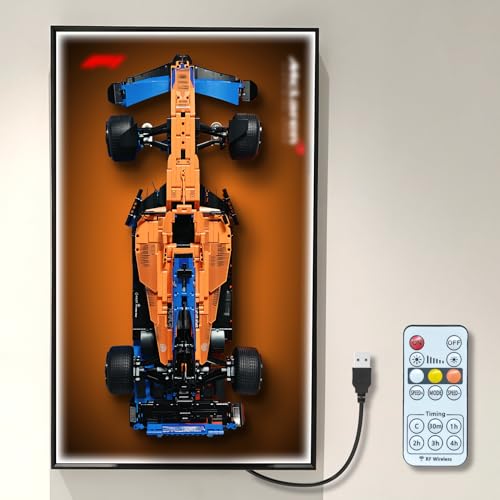 NOVDA Display Wandtafel für Lego Technic McLaren F1 Rennwagen, 42141 Mit LED Rahmen Präsentationswand für Formel 1 Auto Wandhalterung 75 * 45CM （ Fernbedienung und Rahmen ） von NOVDA