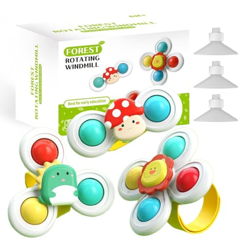 3 Stück Saugnapf Spinner Spielzeug mit 3 Armband und 3 Saugnapf für Baby, Fidget Spinner Spinning Top Saugspielzeug für Bad Fenster Hochstühle Flugzeug Reise, sensorische Spielzeug von NOXYZA