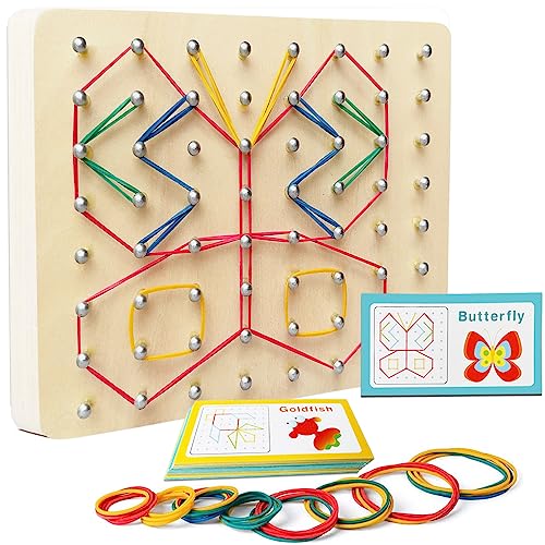 NOZVYCI Geoboard Holz, Montessori Motorikspielzeug Forme Unzählige Figuren auf Dem Board-30 Musterkarten und 53 Gummibänder Lernspielzeug für Kinder Geschenk Jungen Mädchen ab 3 Jahren NOZVYCI Geoboard Holz, Montessori Motorikspielzeug Forme Unzählige Figuren auf Dem Board-30 Musterkarten und 53 Gummibänder Lernspielzeug für Kinder Geschenk Jungen Mädchen ab 3 Jahren von NOZVYCI
